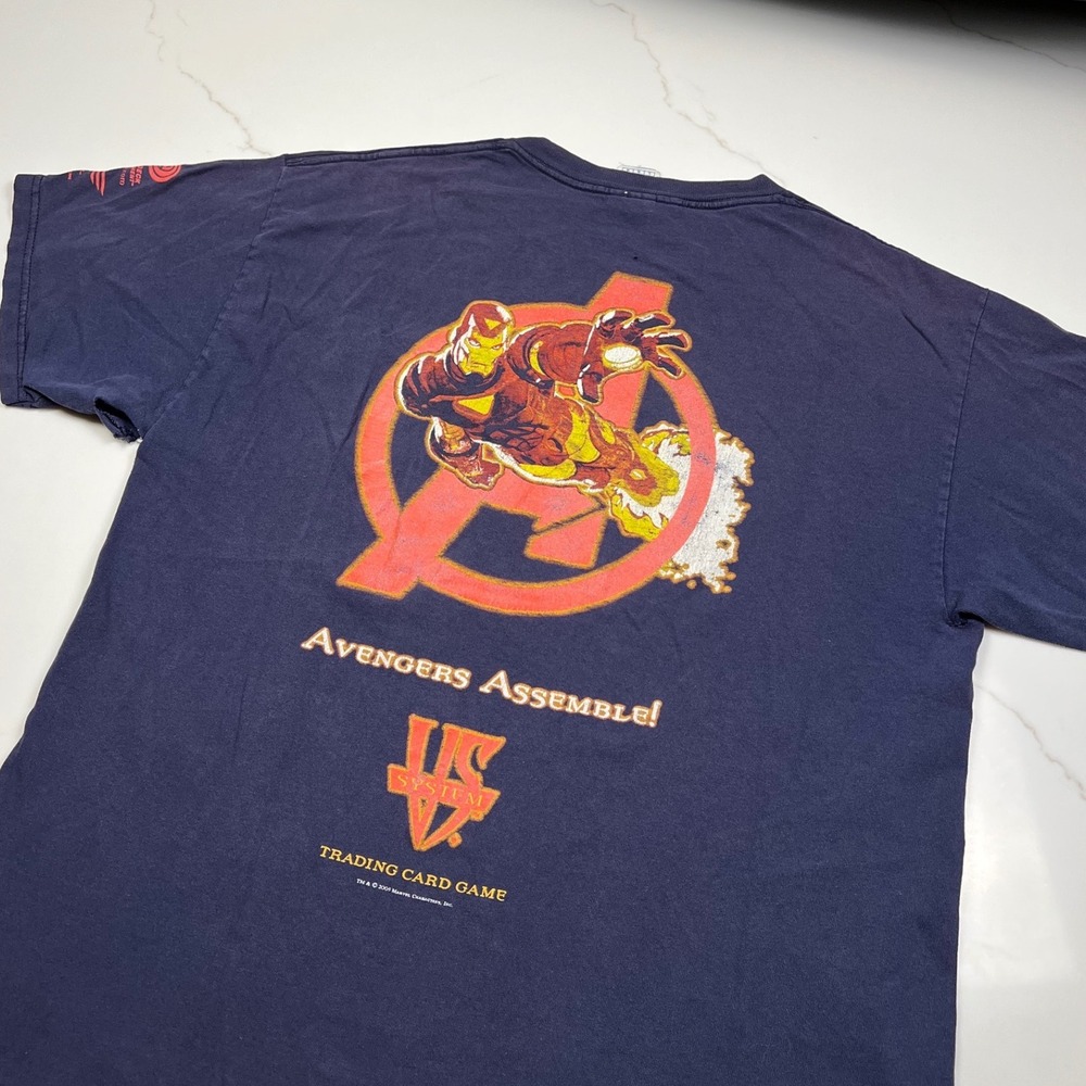 Delta Marvel T-Shirt Mens Large Iron Man Avengers Vs System TCG 2005 Navy Blue